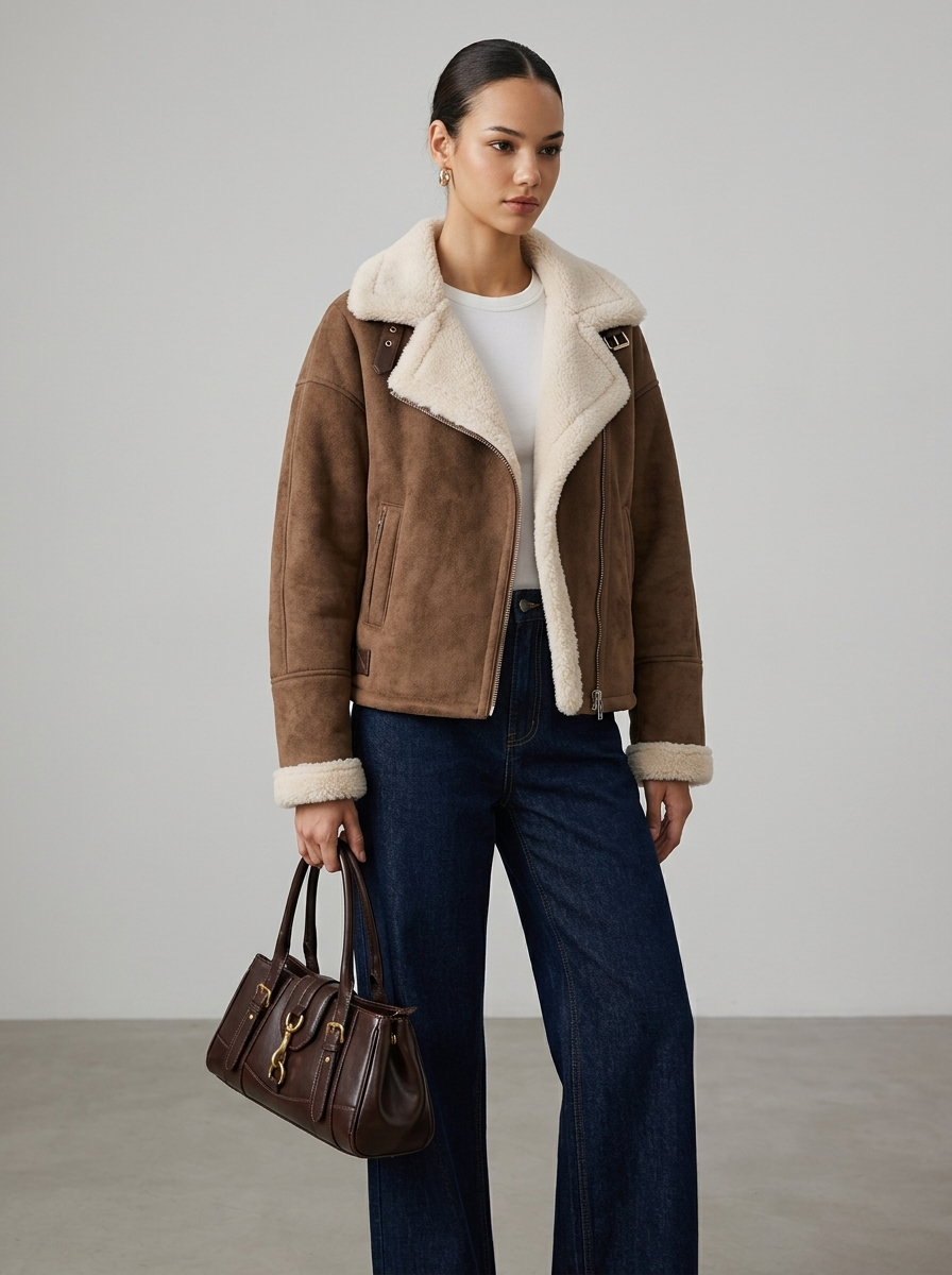 Ruœgy Manteau Doublé Polaire à Revers Femme