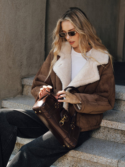 Ruœgy Manteau Doublé Polaire à Revers Femme