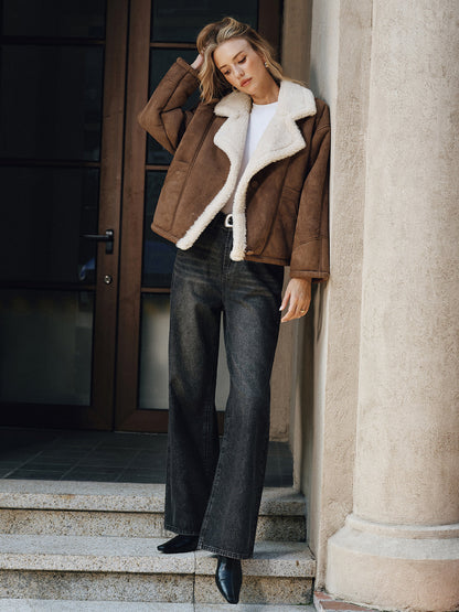 Ruœgy Manteau Doublé Polaire à Revers Femme