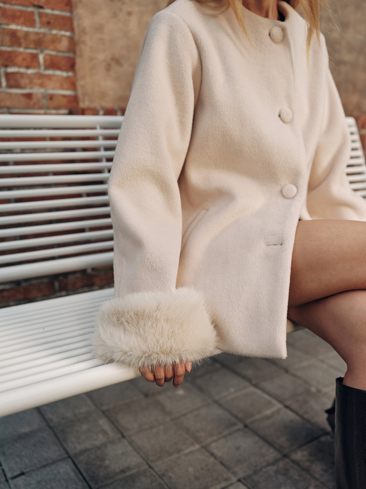 Ruœgy Manteau Laine Poignets Fourrure Femme