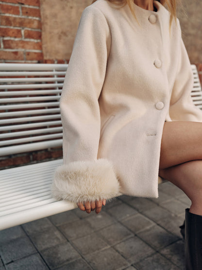 Ruœgy Manteau Laine Poignets Fourrure Femme