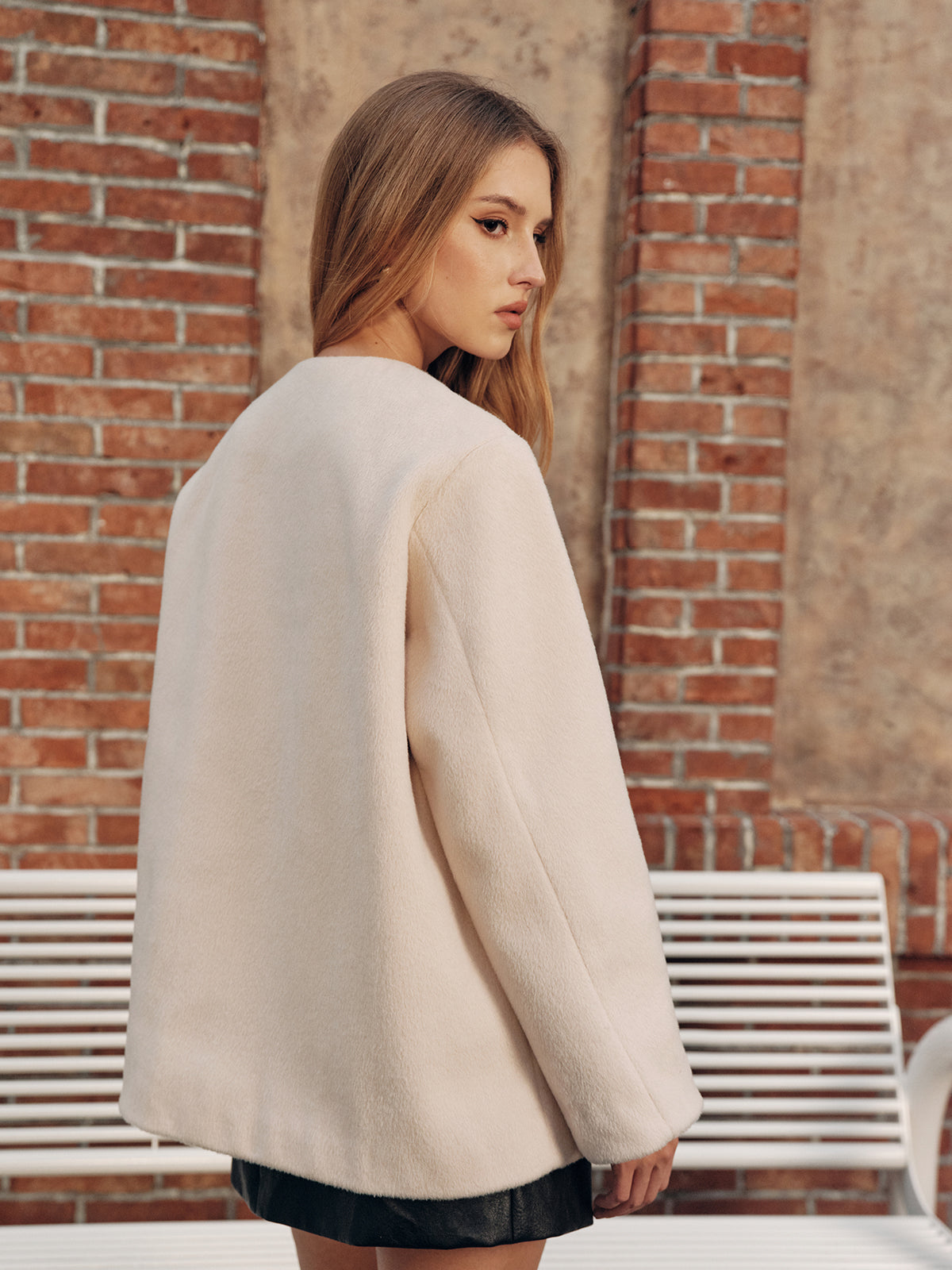 Ruœgy Manteau Laine Poignets Fourrure Femme