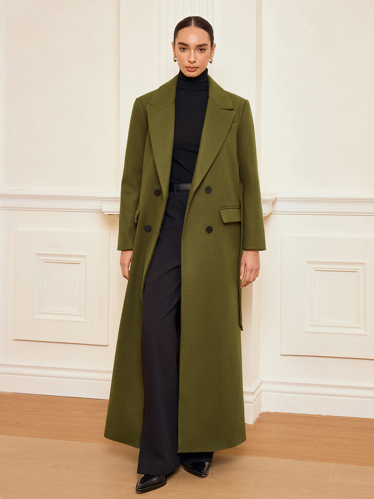 Ruœgy Manteau Long Croisé Ceinturé Femme