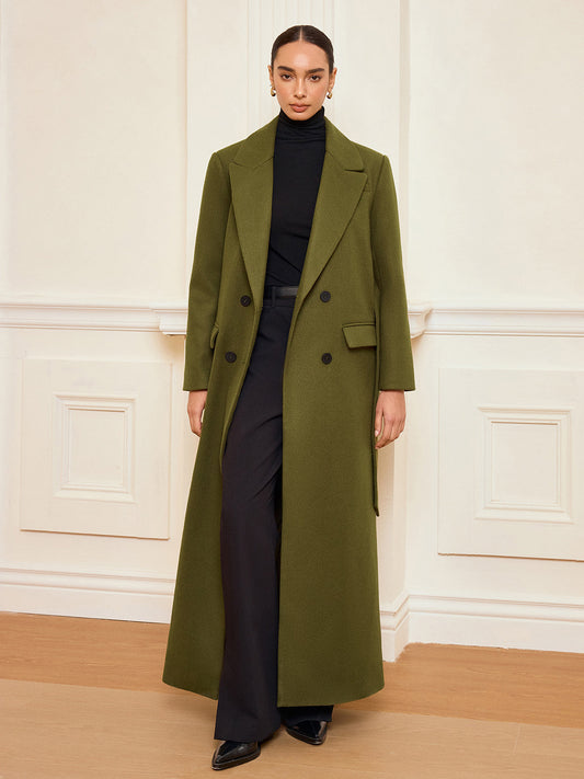 Ruœgy Manteau Long Croisé Ceinturé Femme