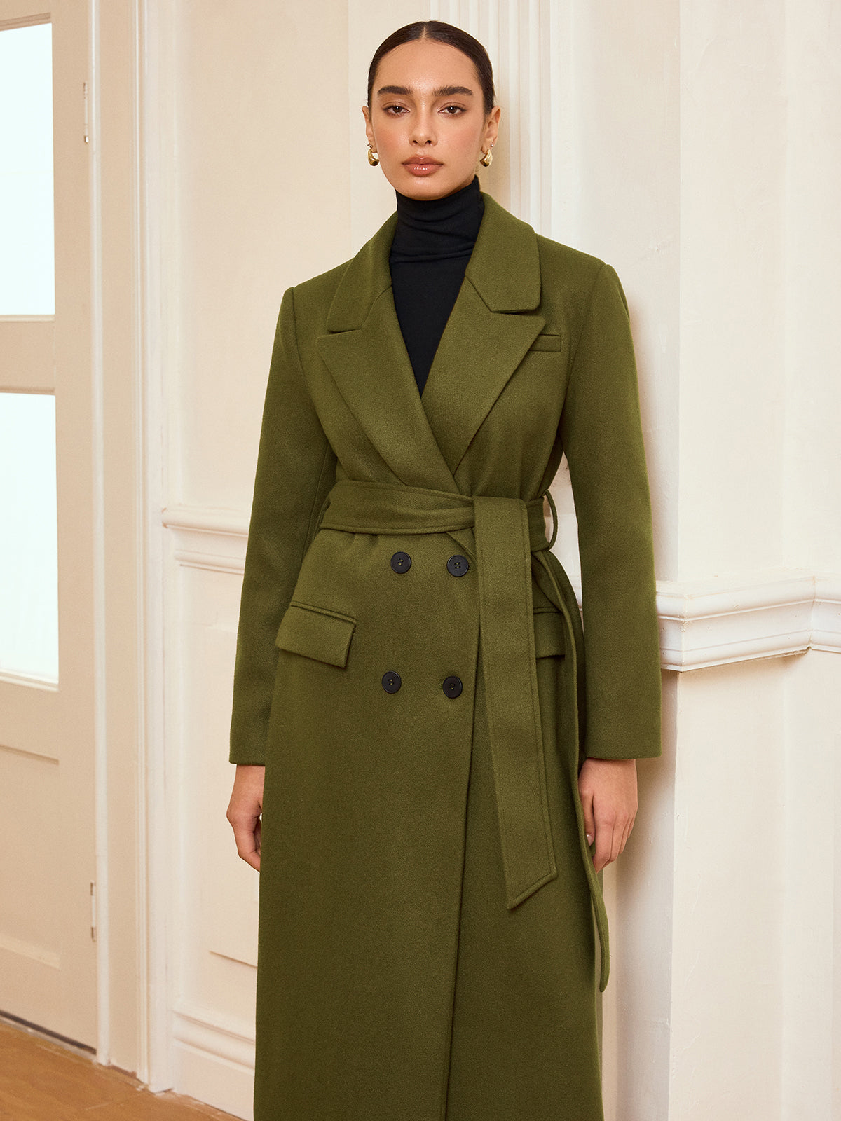 Ruœgy Manteau Long Croisé Ceinturé Femme