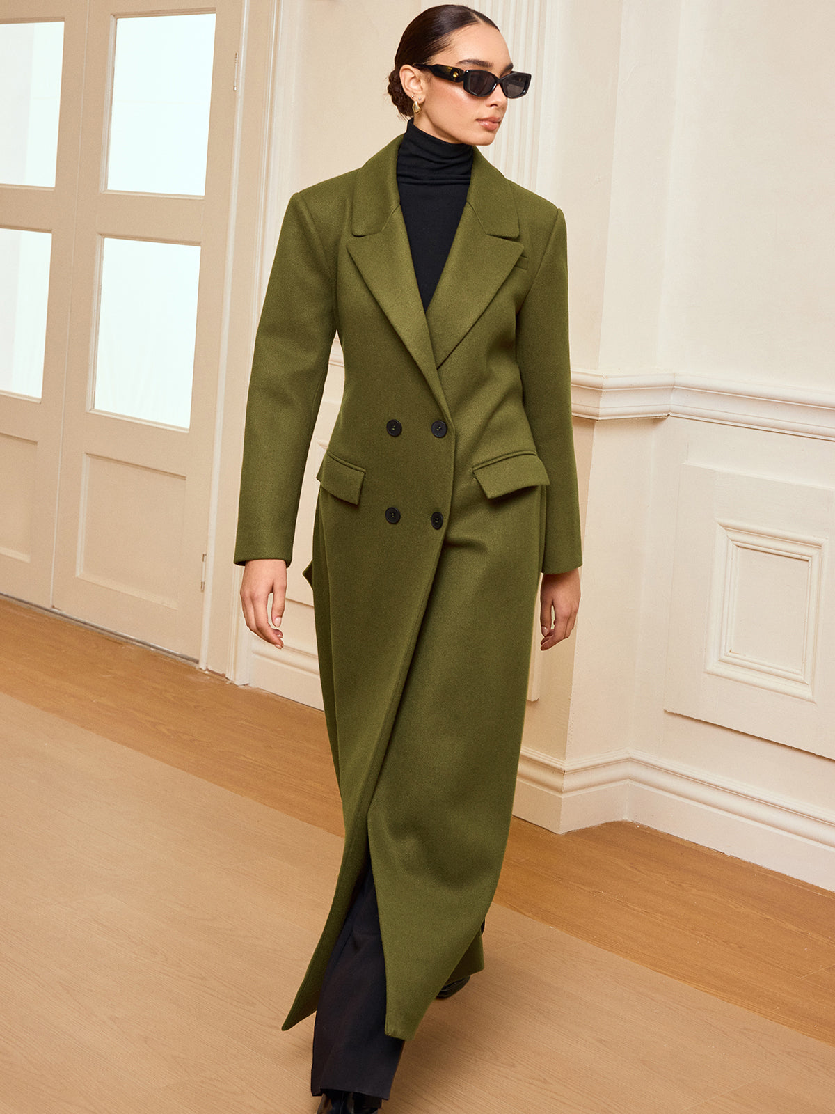 Ruœgy Manteau Long Croisé Ceinturé Femme