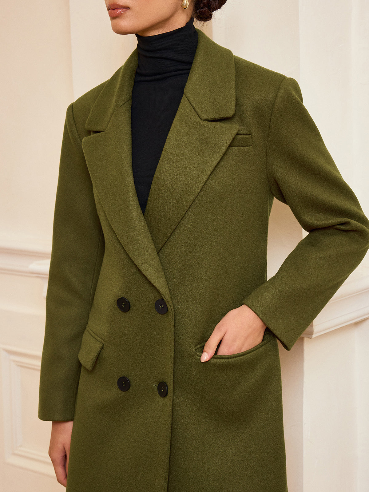 Ruœgy Manteau Long Croisé Ceinturé Femme