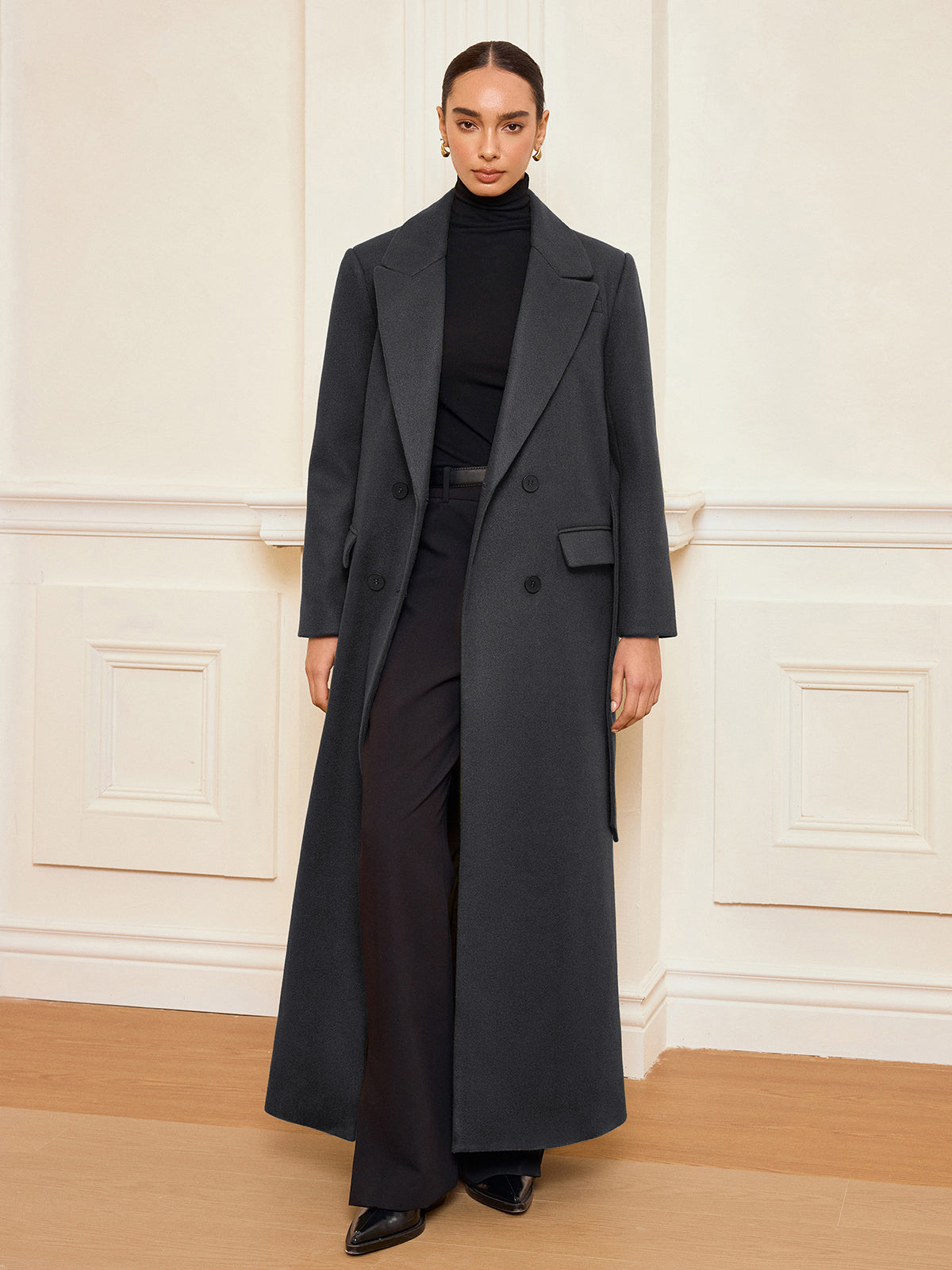 Ruœgy Manteau Long Croisé Ceinturé Femme