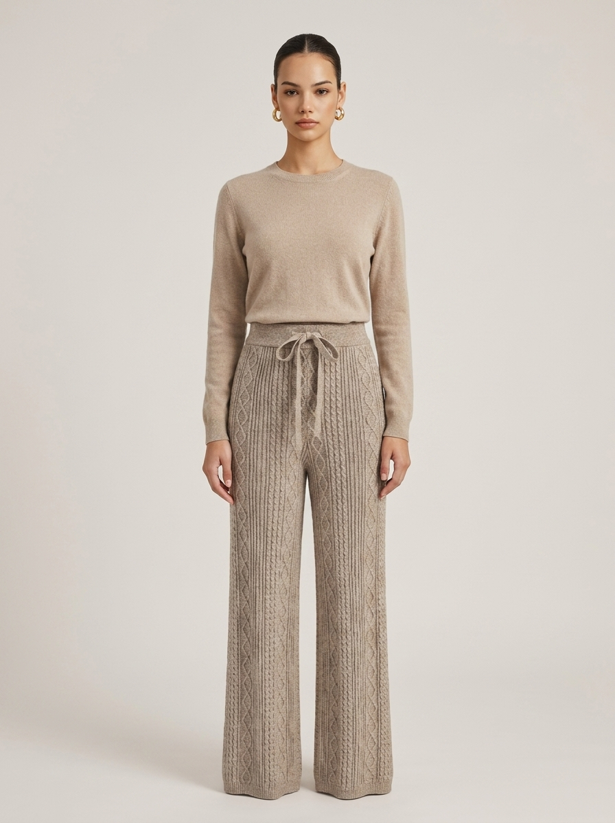 Ruœgy Pantalon Maille Taille Élastique Femme