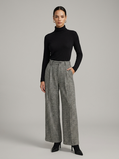 Ruœgy Pantalon Tweed Taille Haute Femme