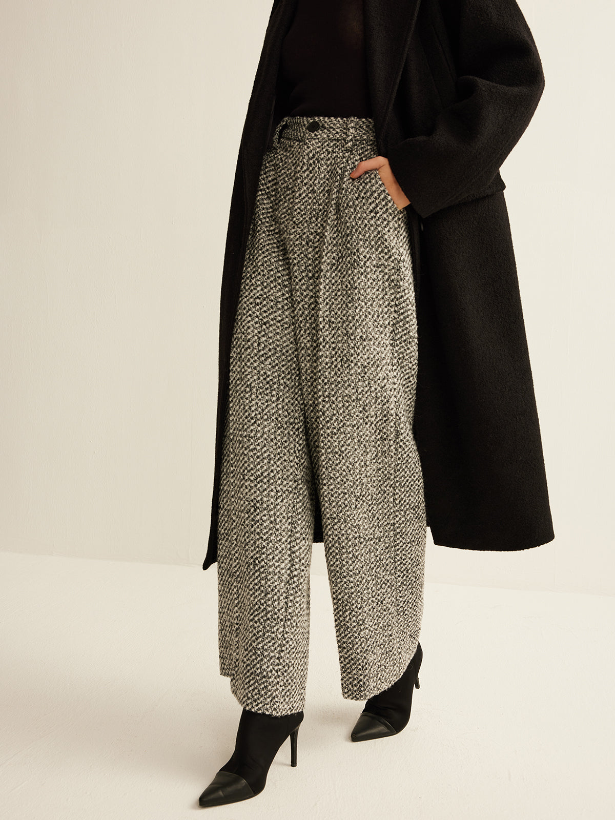 Ruœgy Pantalon Tweed Taille Haute Femme