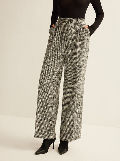 Ruœgy Pantalon Tweed Taille Haute Femme
