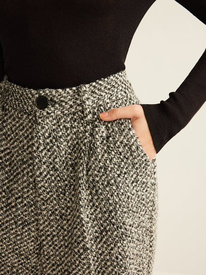 Ruœgy Pantalon Tweed Taille Haute Femme