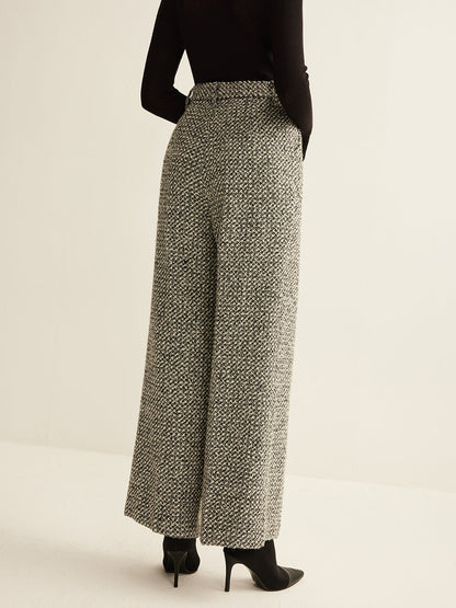 Ruœgy Pantalon Tweed Taille Haute Femme