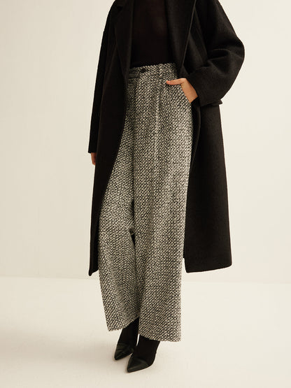 Ruœgy Pantalon Tweed Taille Haute Femme