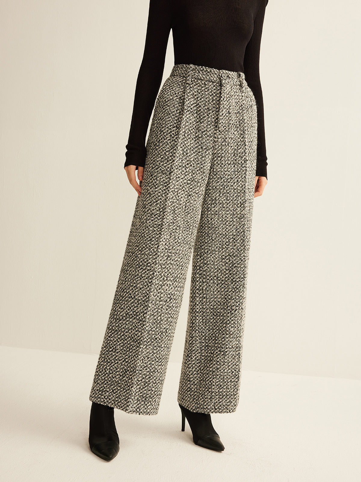 Ruœgy Pantalon Tweed Taille Haute Femme