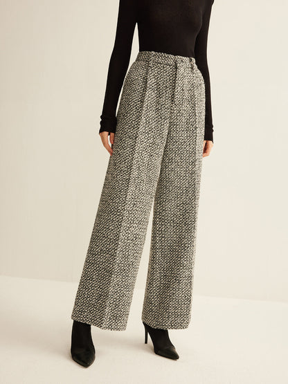 Ruœgy Pantalon Tweed Taille Haute Femme