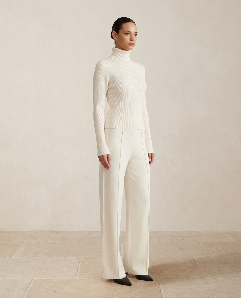 Ruœgy Pantalon Taille Haute en Laine Mélangée Femme