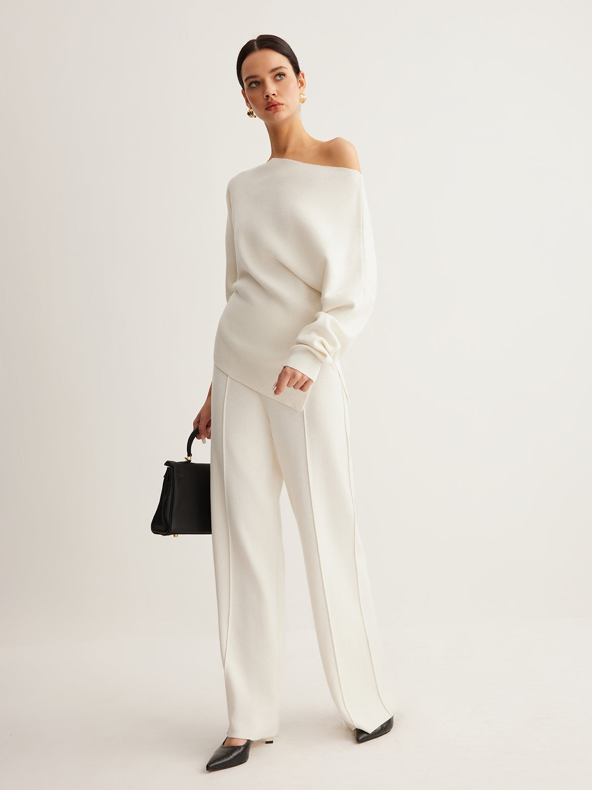 Ruœgy Pantalon Taille Haute en Laine Mélangée Femme