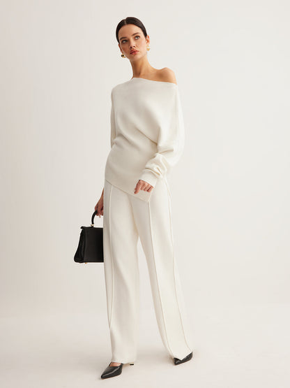 Ruœgy Pantalon Taille Haute en Laine Mélangée Femme