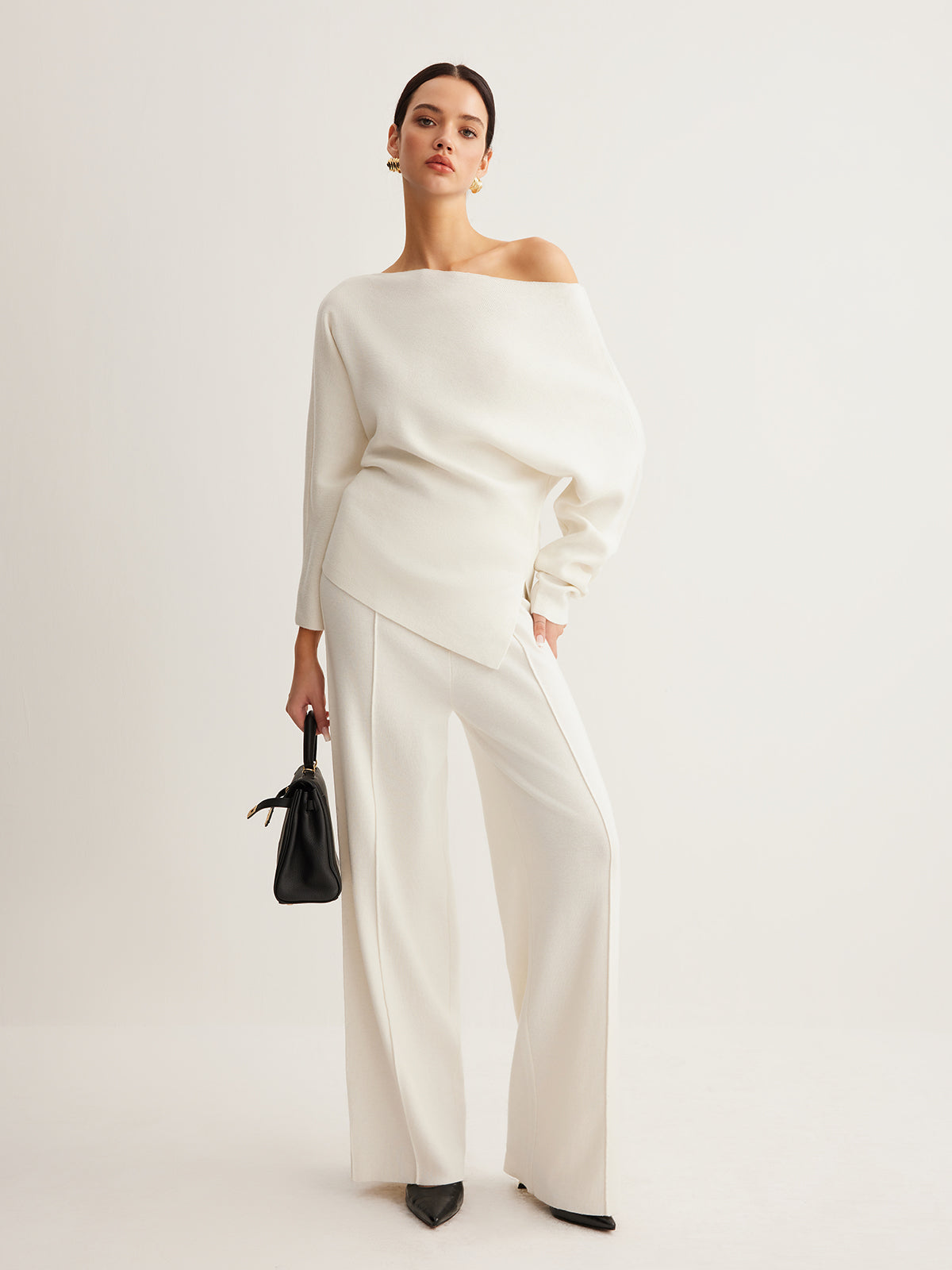 Ruœgy Pantalon Taille Haute en Laine Mélangée Femme
