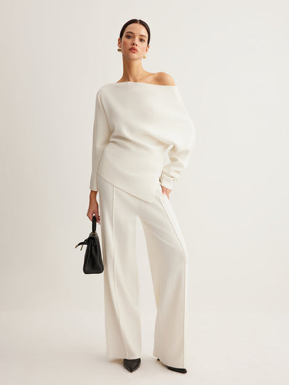 Ruœgy Pantalon Taille Haute en Laine Mélangée Femme