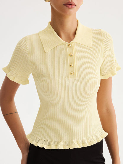 Ruœgy Top Maille Côtelée  à Col Volanté Femme