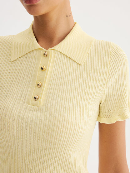 Ruœgy Top Maille Côtelée  à Col Volanté Femme