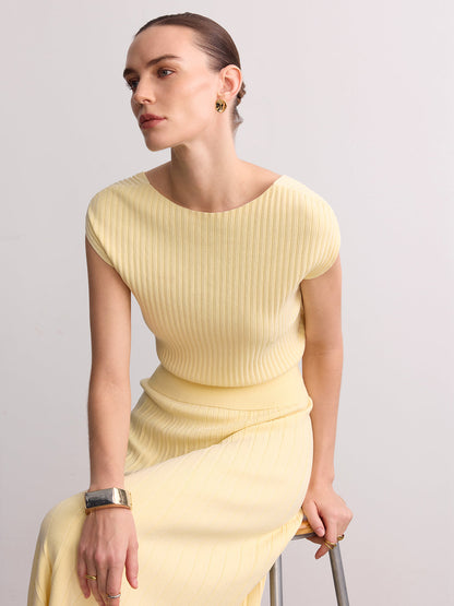 Ruœgy Top Maille Côtelée Manches Courtes Femme