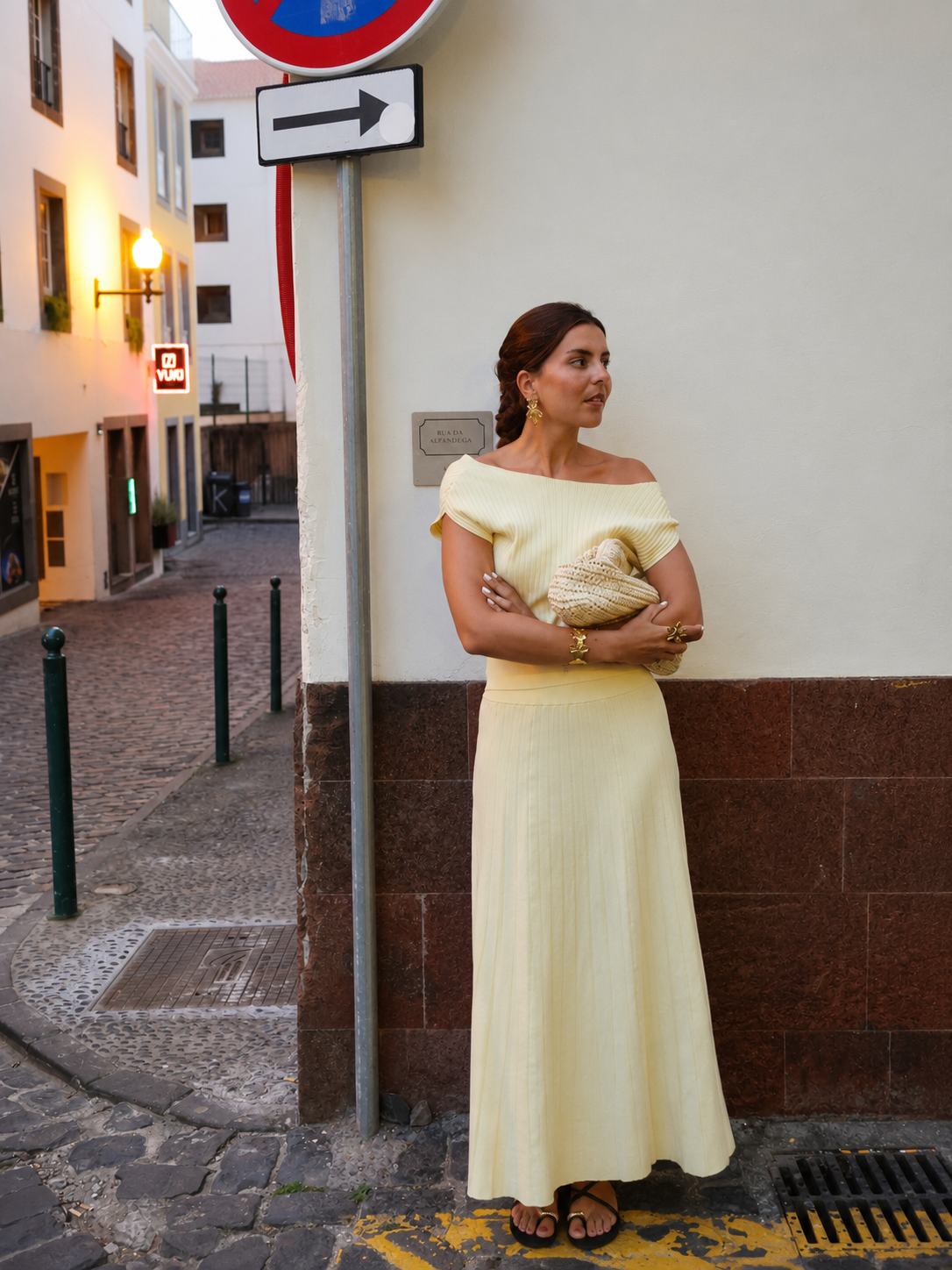 Ruœgy Top Maille Côtelée Manches Courtes Femme