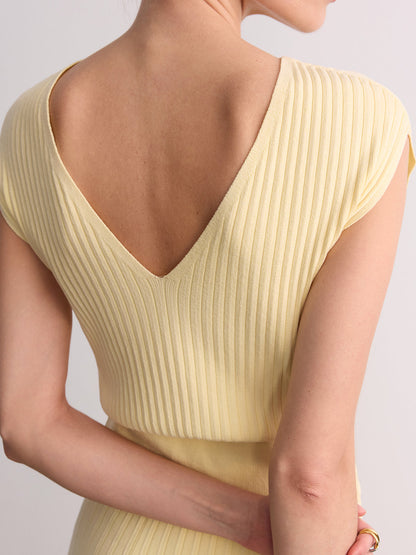 Ruœgy Top Maille Côtelée Manches Courtes Femme