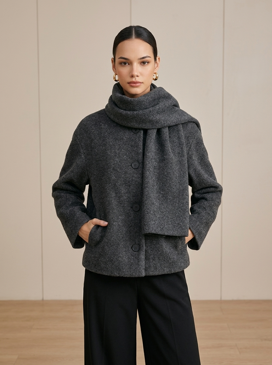 Ruœgy Veste Bouclée Avec Écharpe Femme