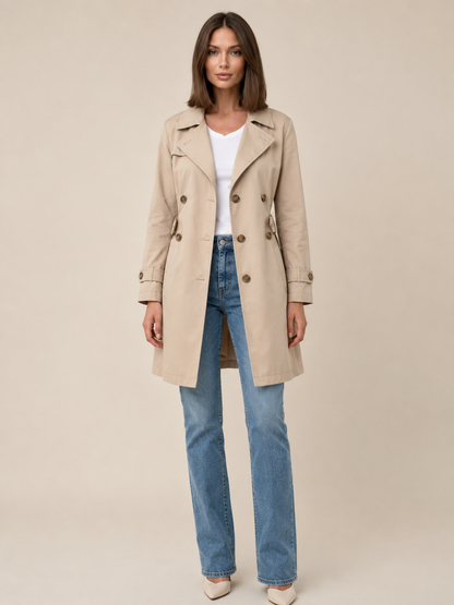 Trench Court Léger Cintré à Col Revers Femme