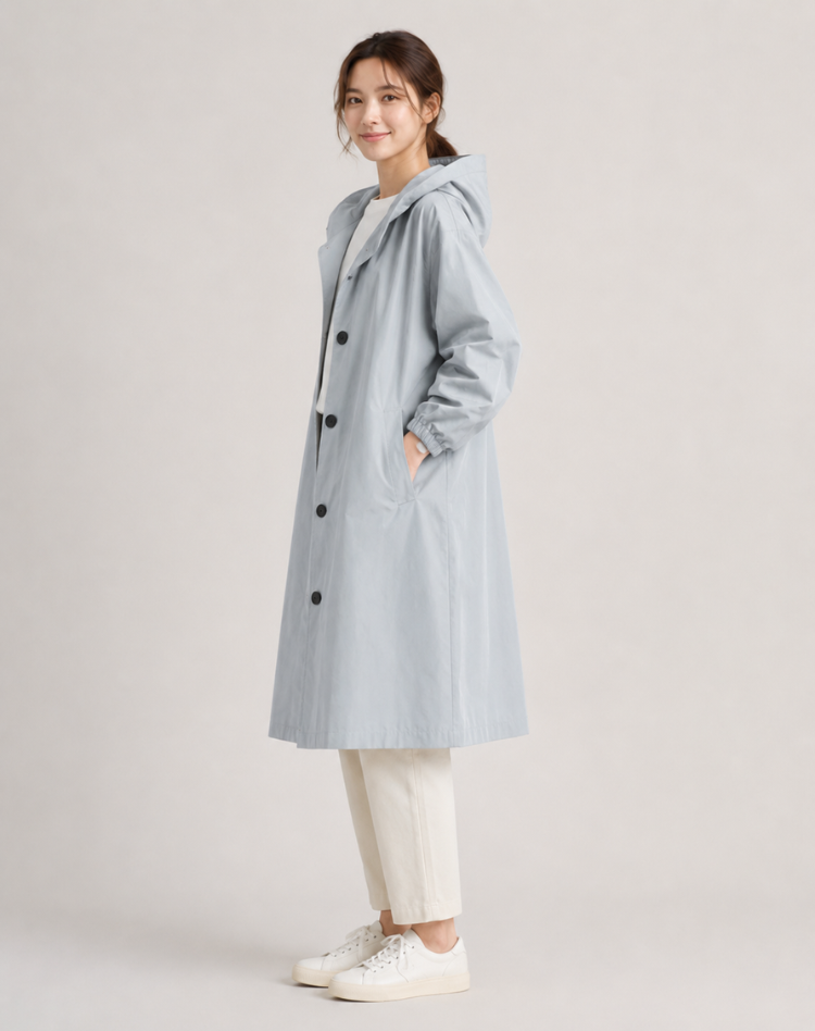 Trench Léger Déperlant à Capuche Femme
