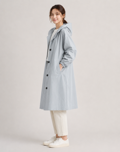Trench Léger Déperlant à Capuche Femme