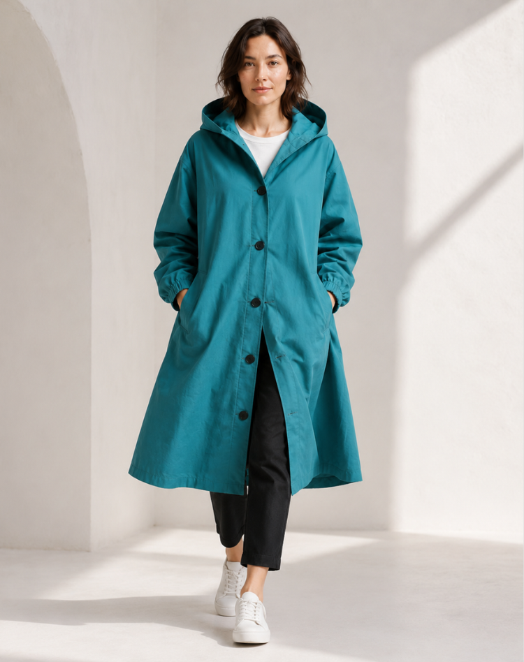 Trench Léger Déperlant à Capuche Femme