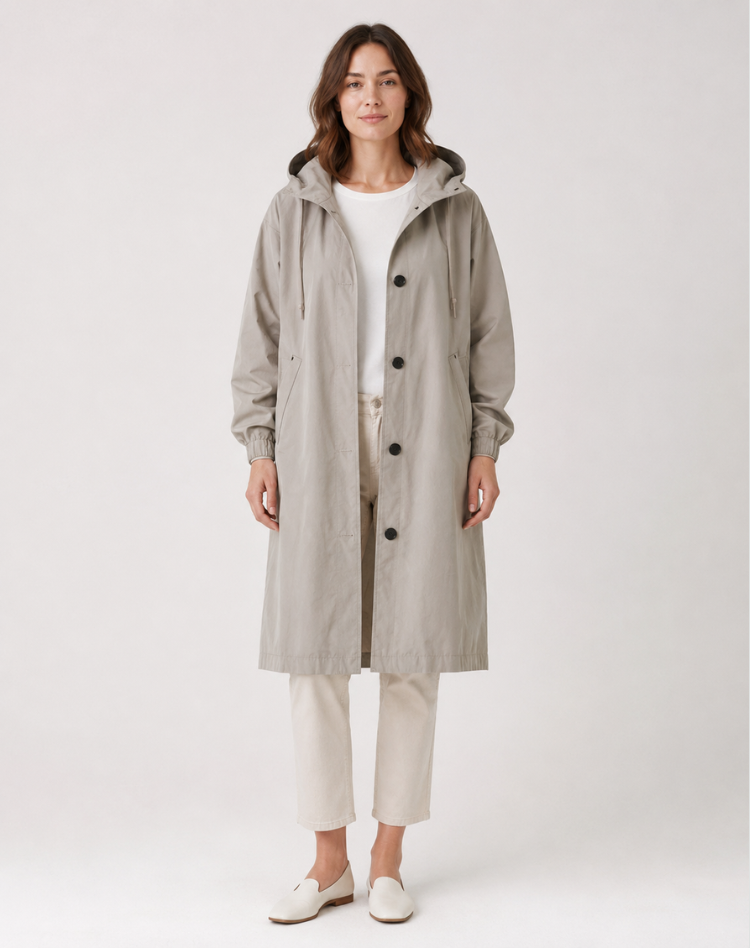 Trench Léger Déperlant à Capuche Femme
