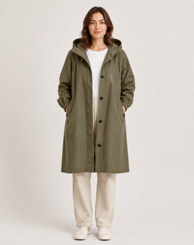Trench Léger Déperlant à Capuche Femme
