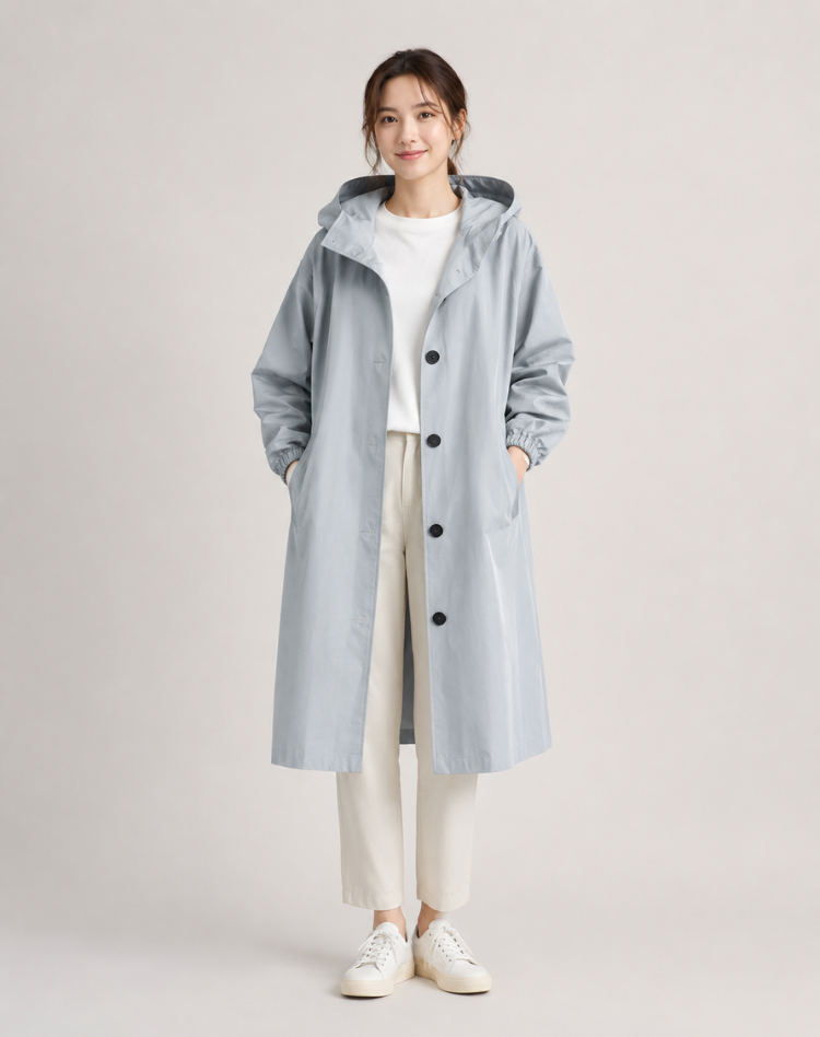 Trench Léger Déperlant à Capuche Femme