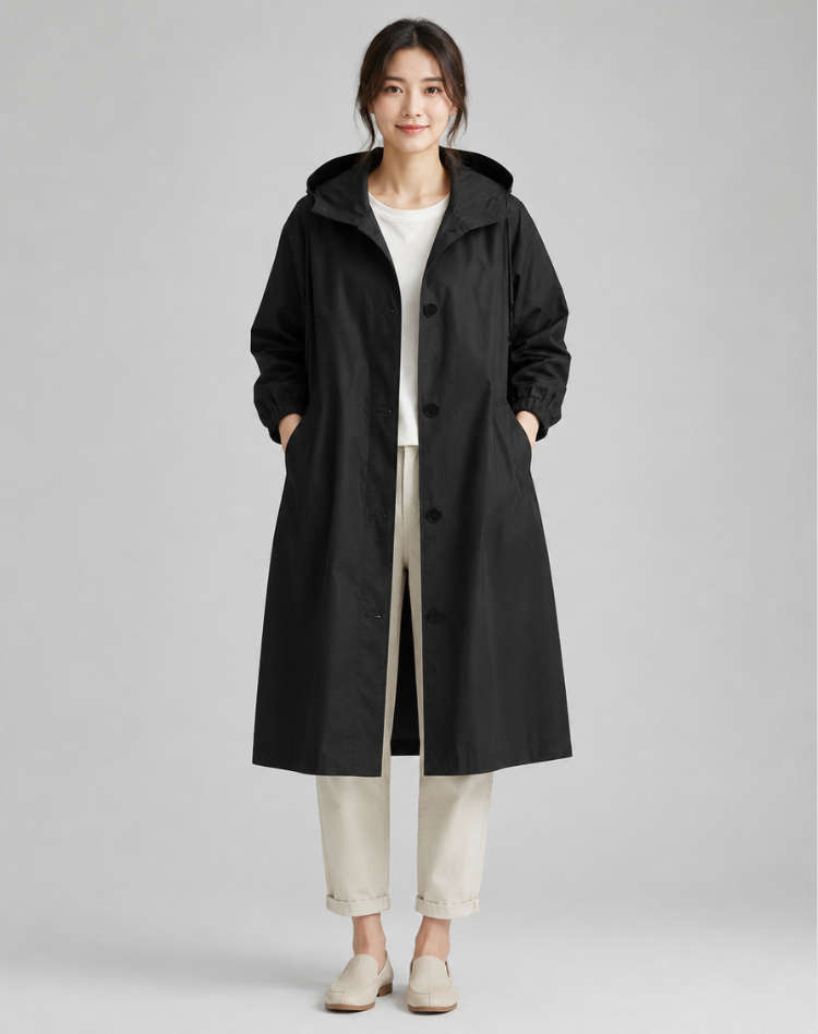 Trench Léger Déperlant à Capuche Femme
