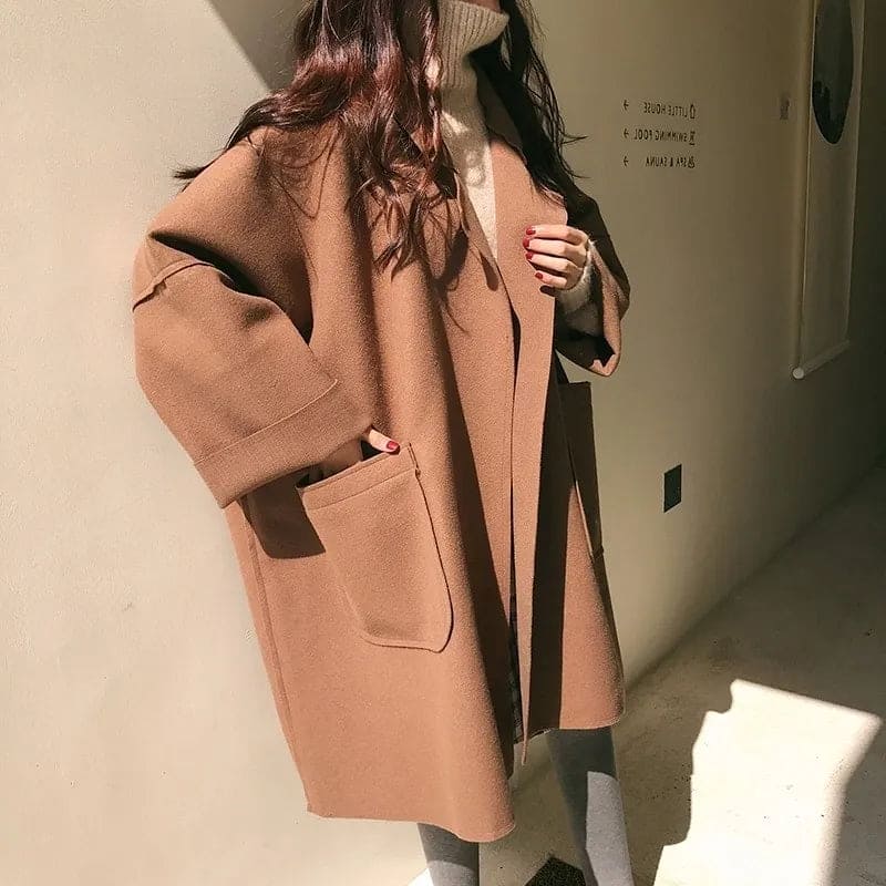 Trench Oversize en Laine Mélangée Femme