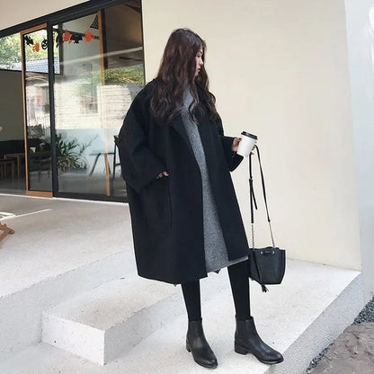 Trench Oversize en Laine Mélangée Femme