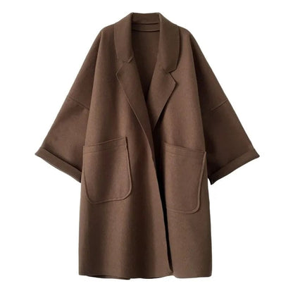 Trench Oversize en Laine Mélangée Femme