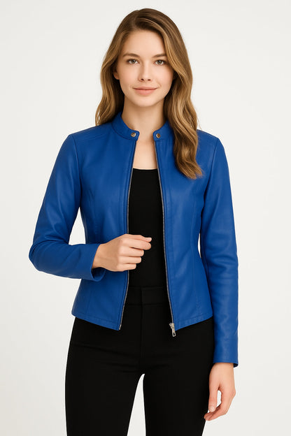 Veste Simili Cuir Courte Femme