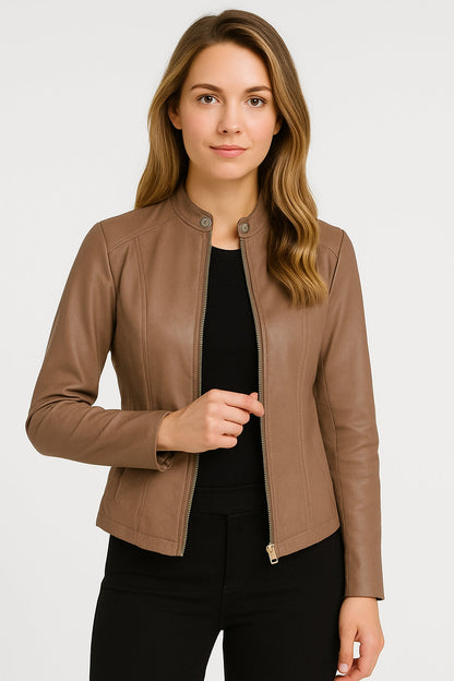 Veste Simili Cuir Courte Femme