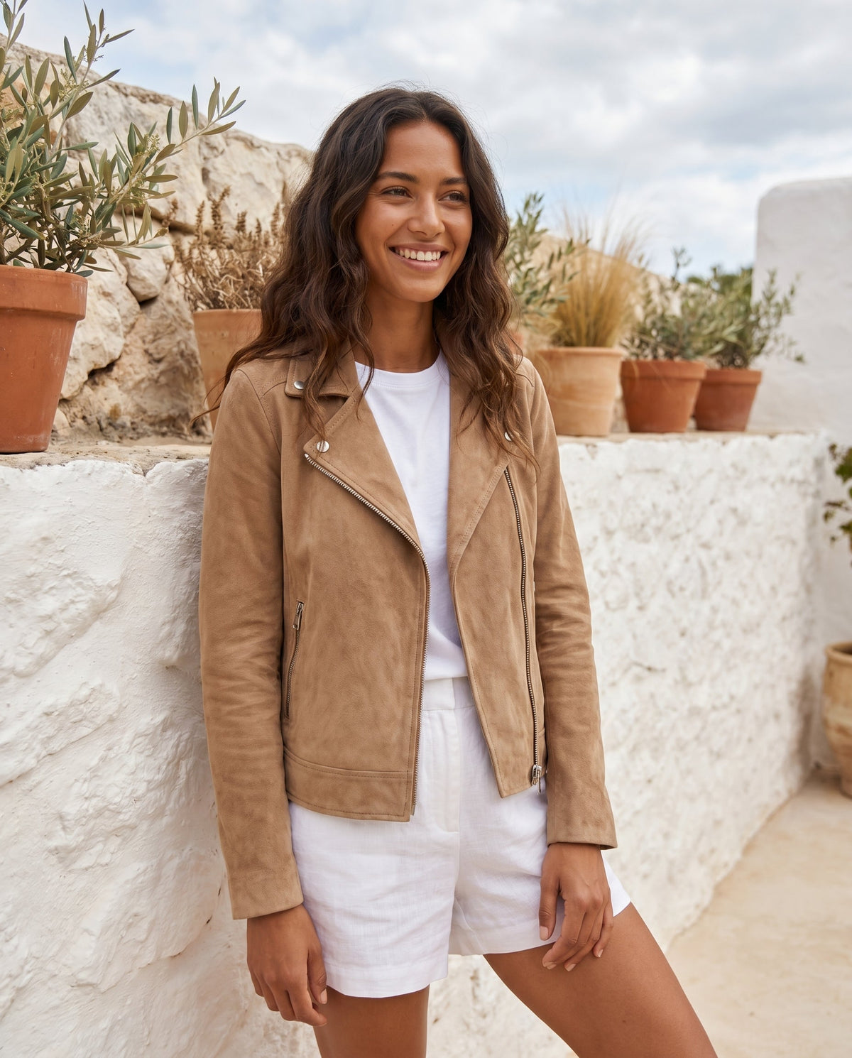 Veste en Daim Style Biker Femme