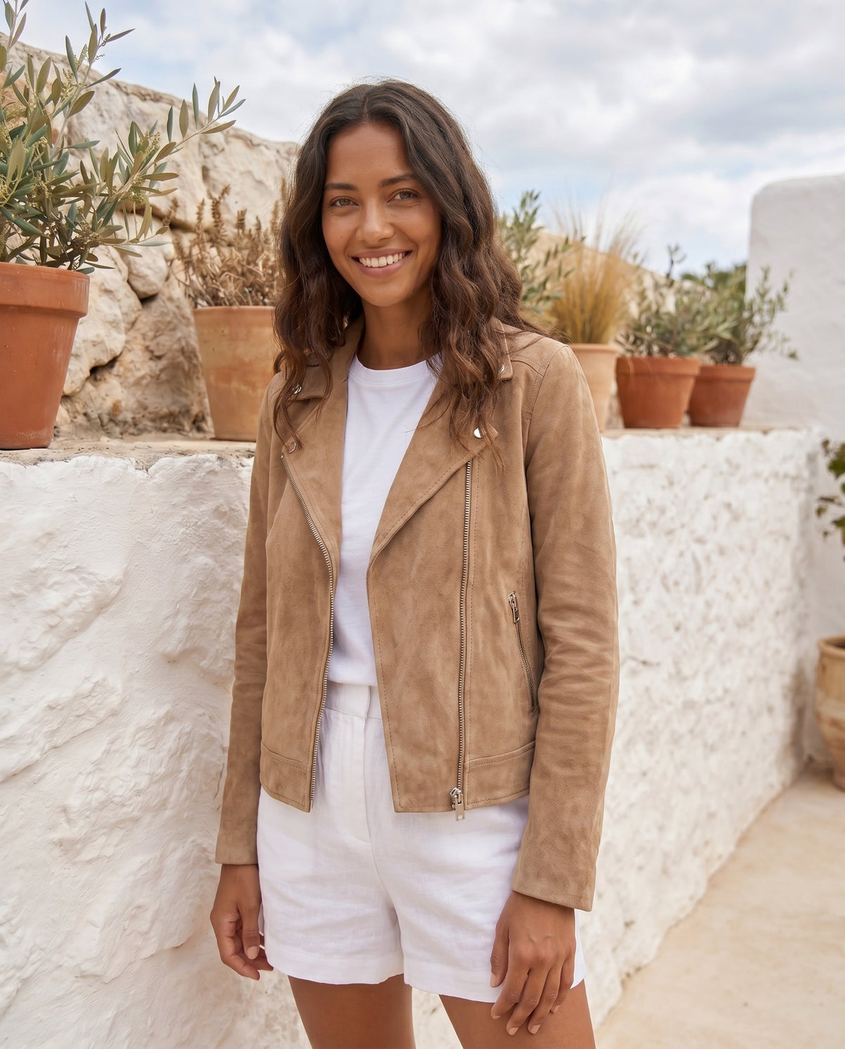Veste en Daim Style Biker Femme