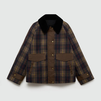Ruœgy Veste à Carreaux Avec Col en Fausse Fourrure Femme
