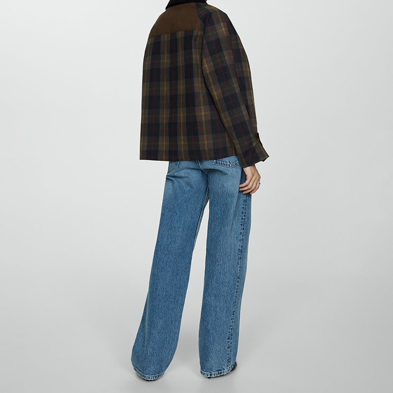 Ruœgy Veste à Carreaux Avec Col en Fausse Fourrure Femme
