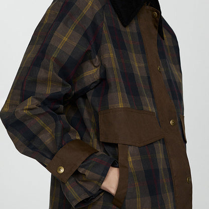 Ruœgy Veste à Carreaux Avec Col en Fausse Fourrure Femme